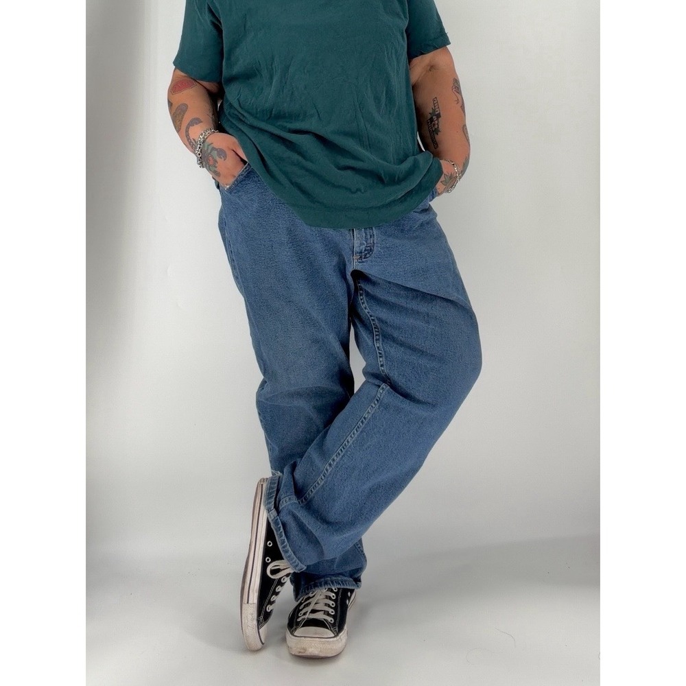 Wrangler relaxed straight leg jeans high rise blue denim 46x30 men's‎ baggy